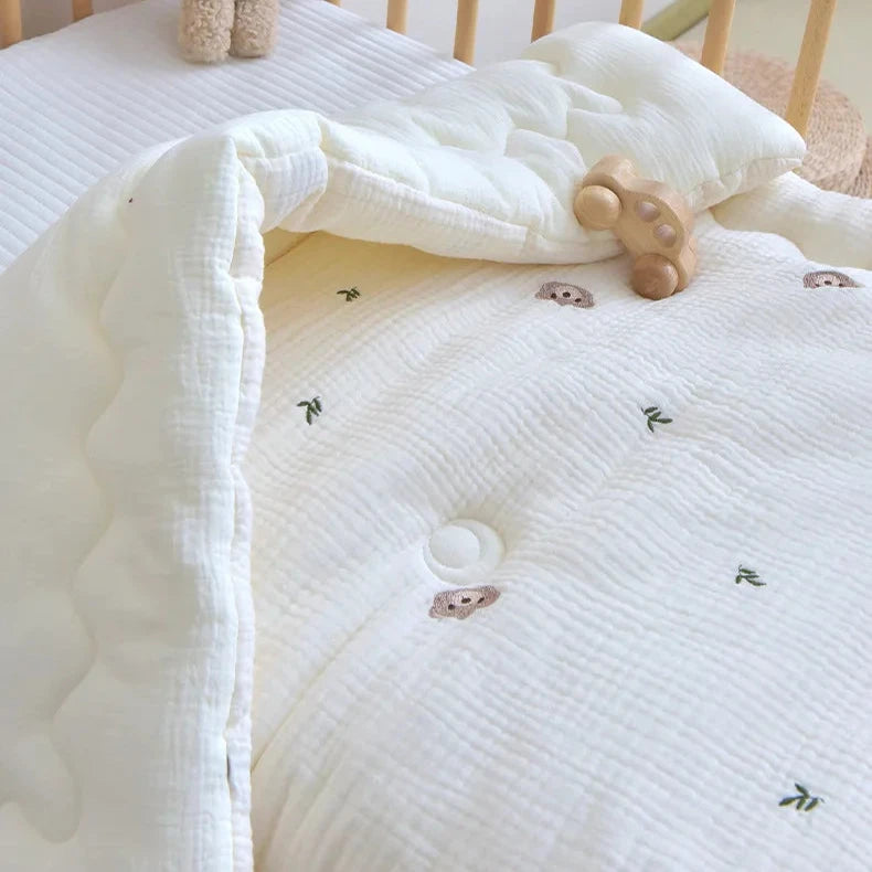 Le Caneton Soft Muslin Blanket for Toddlers with Nature Themed Embroidery