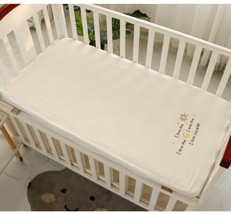 Quilted Cotton Baby Crib Sheet with Lovely Embroidery