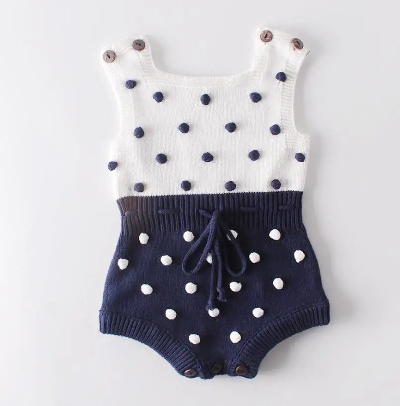 Cotton Baby Girl Romper with Handmade Pompoms