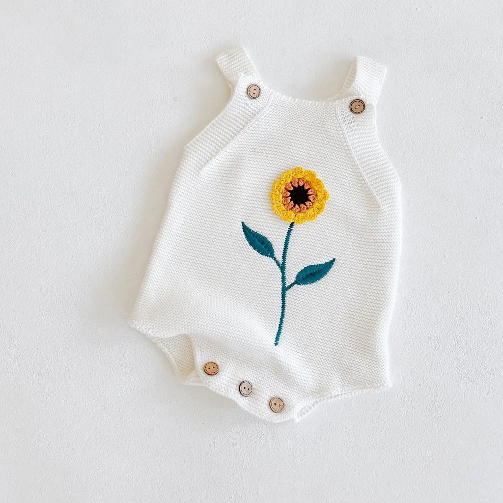 Cotton Baby Romper with Sunflower Embroidery