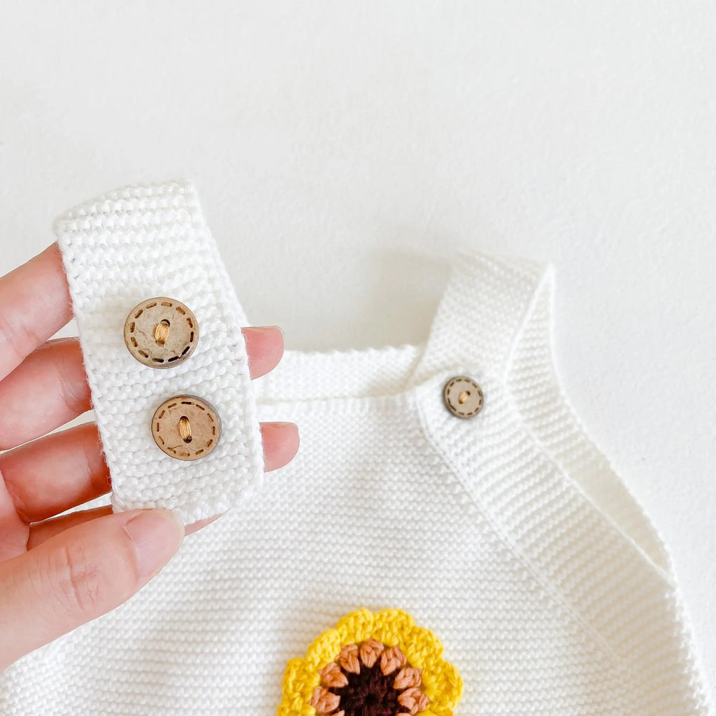 Cotton Baby Romper with Sunflower Embroidery