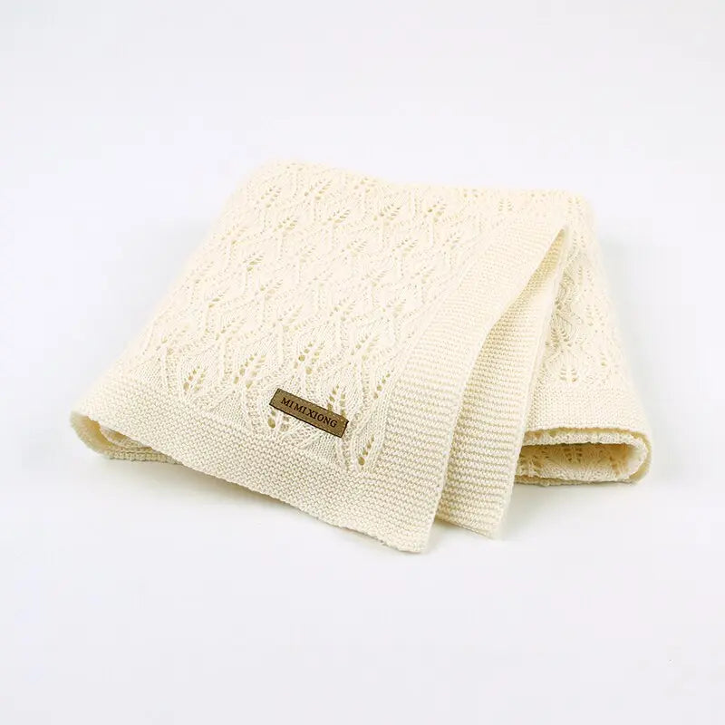 Cotton Knit Baby Blanket with Leaves Pattern