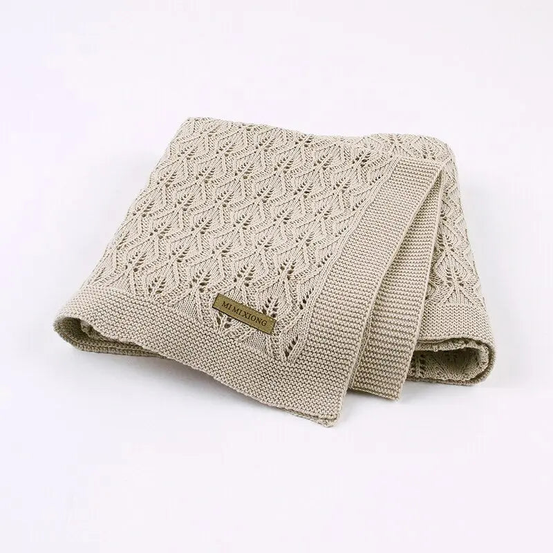 Cotton Knit Baby Blanket with Leaves Pattern