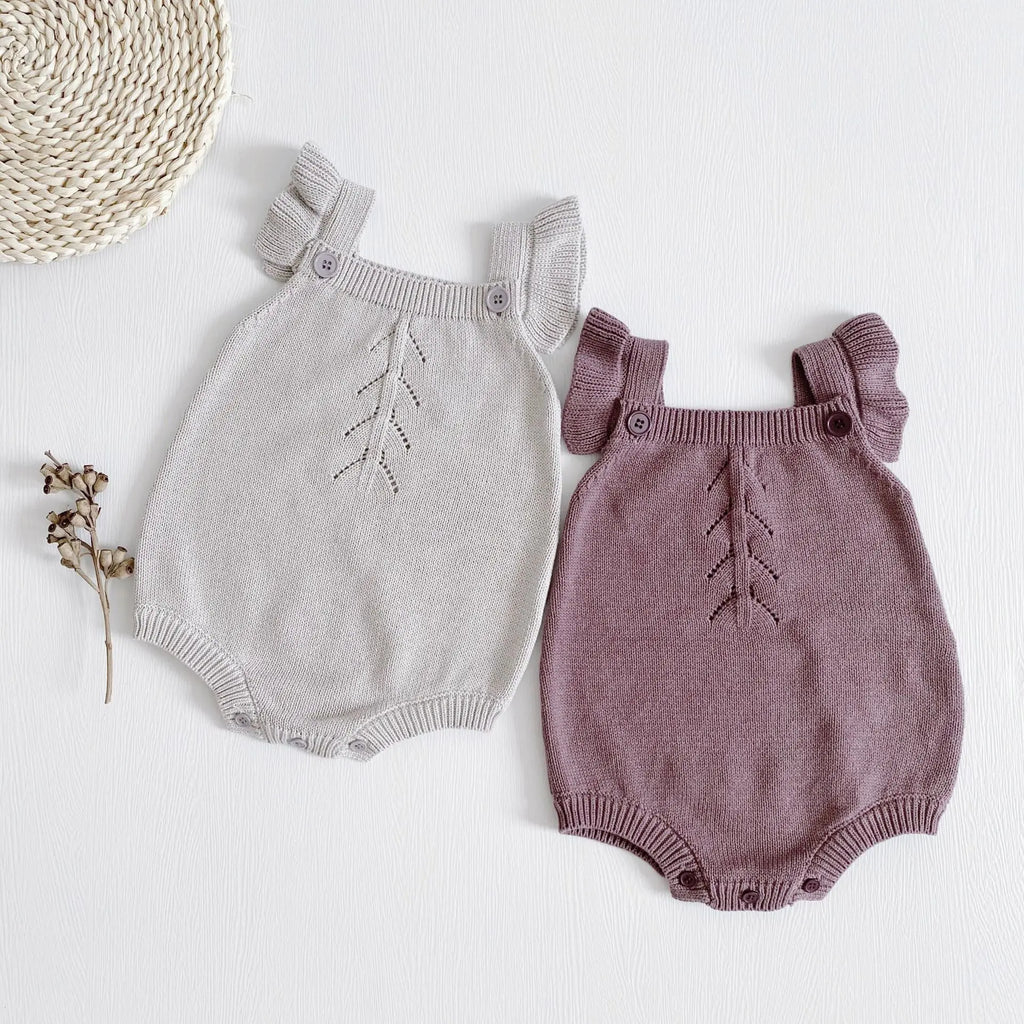 Cotton Knit Baby Romper in Grey & Purple