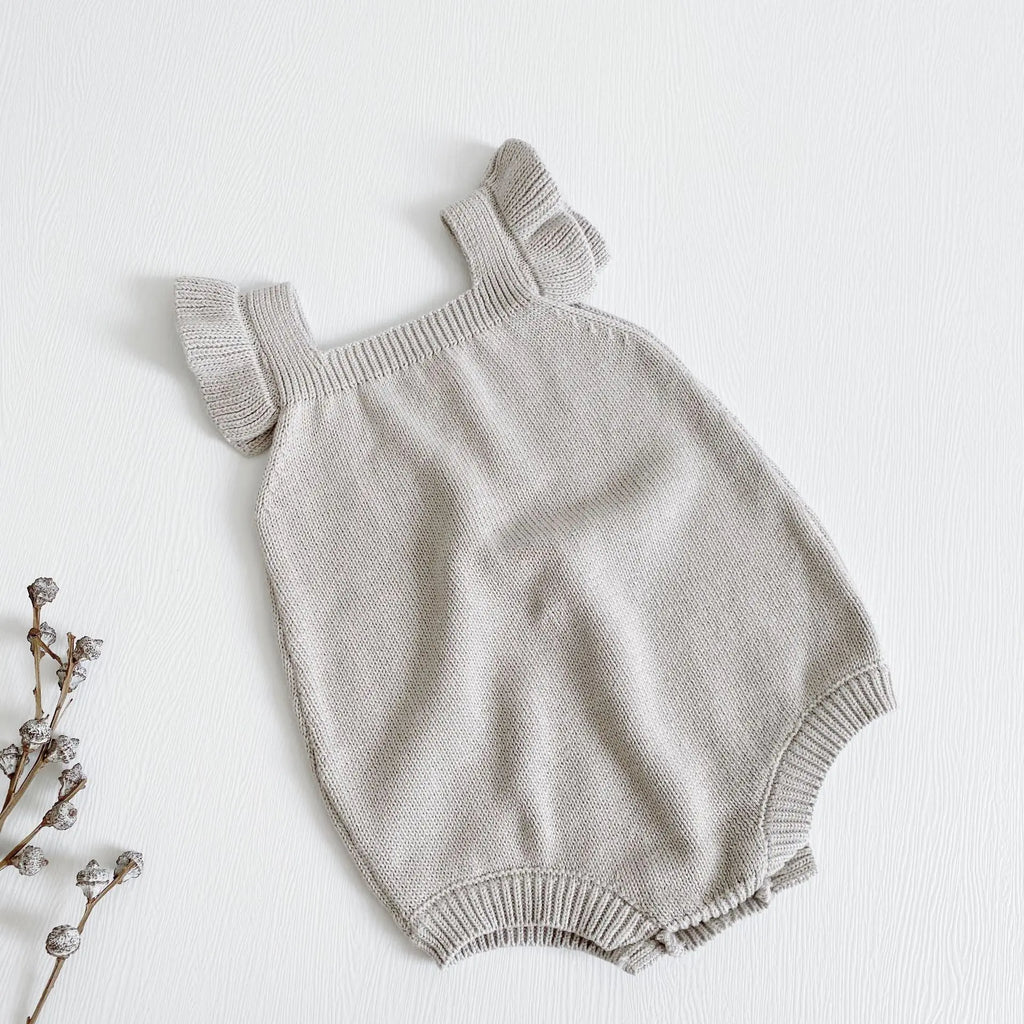 Cotton Knit Baby Romper in Grey & Purple