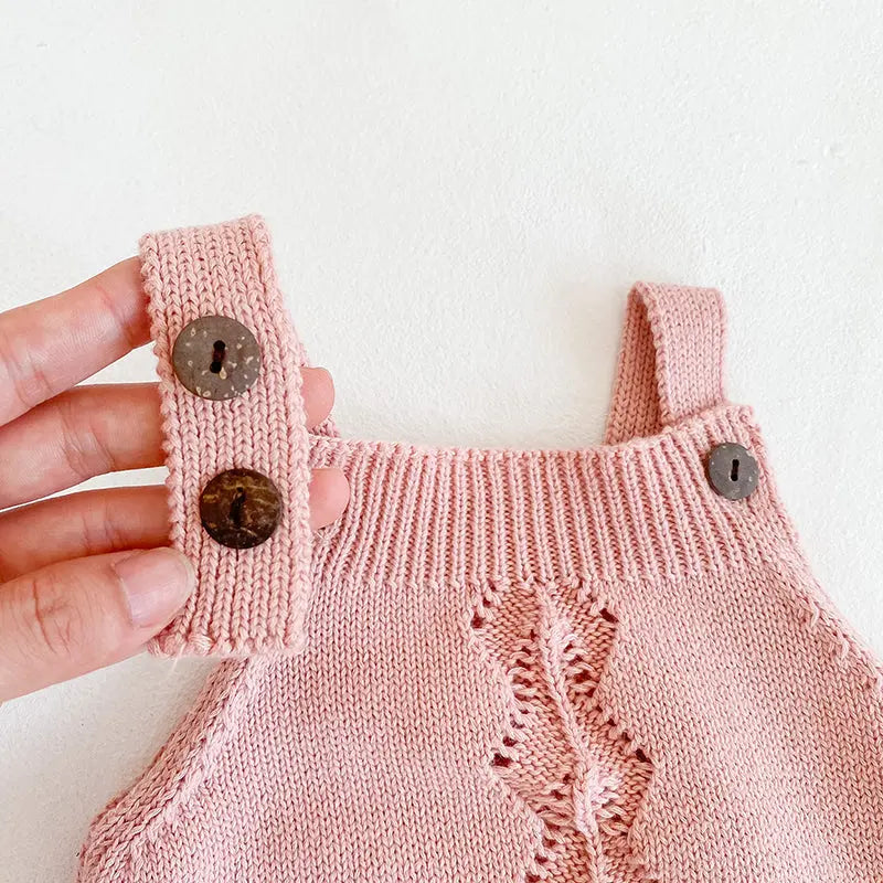 Cotton Knit Sleeveless Romper in Cream and Pink