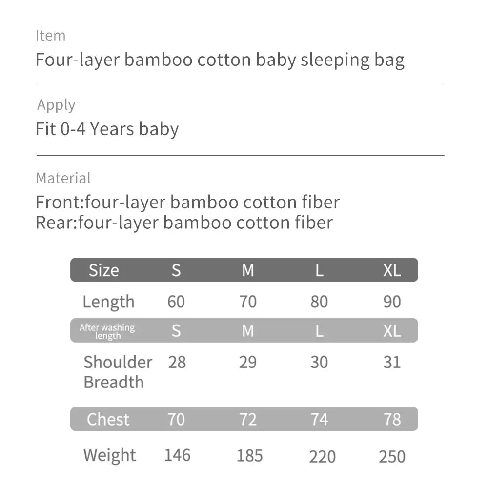 Four-layers Soft Bamboo Cotton Baby Sleeping Bag