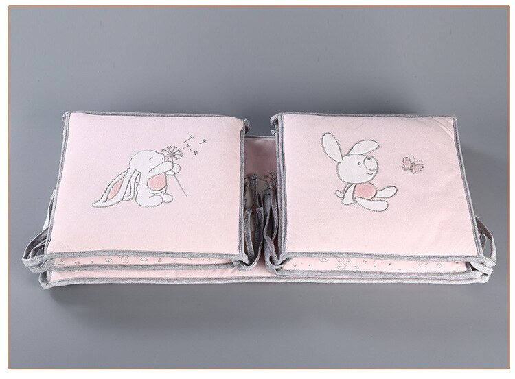 Baby Crib Rail Cover Set of 5 in Pink with Cute Bunny Pattern