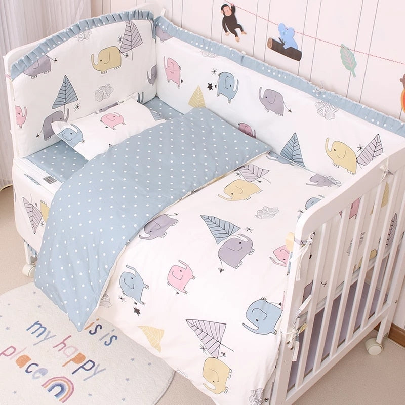 Soft Cotton Ruched Baby Crib Bedding Set (6 Pieces)
