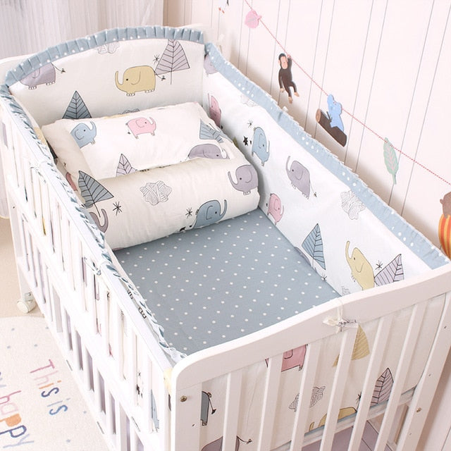 Soft Cotton Ruched Baby Crib Bedding Set (6 Pieces)