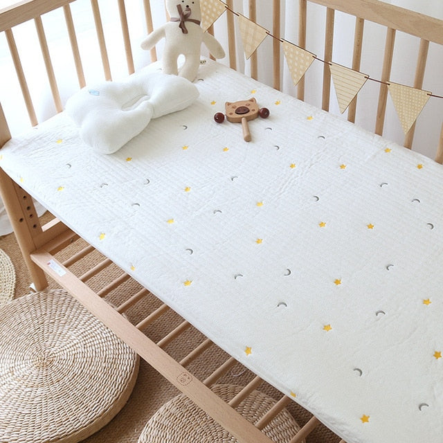 Quilted & Embroidered Fitted Cotton Sheet for Baby Crib