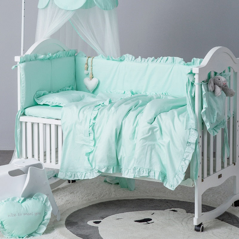 Solid Color Cotton Ruched Baby Bedding Set of 7 Pcs