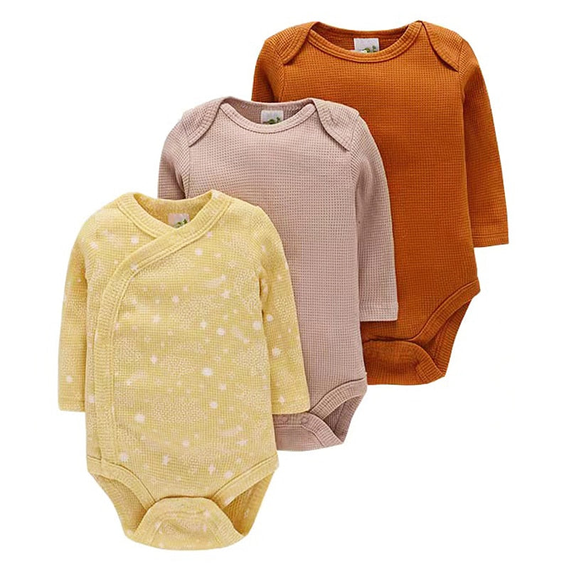 Waffle Cotton Long Sleeve Baby Romper Set of 3