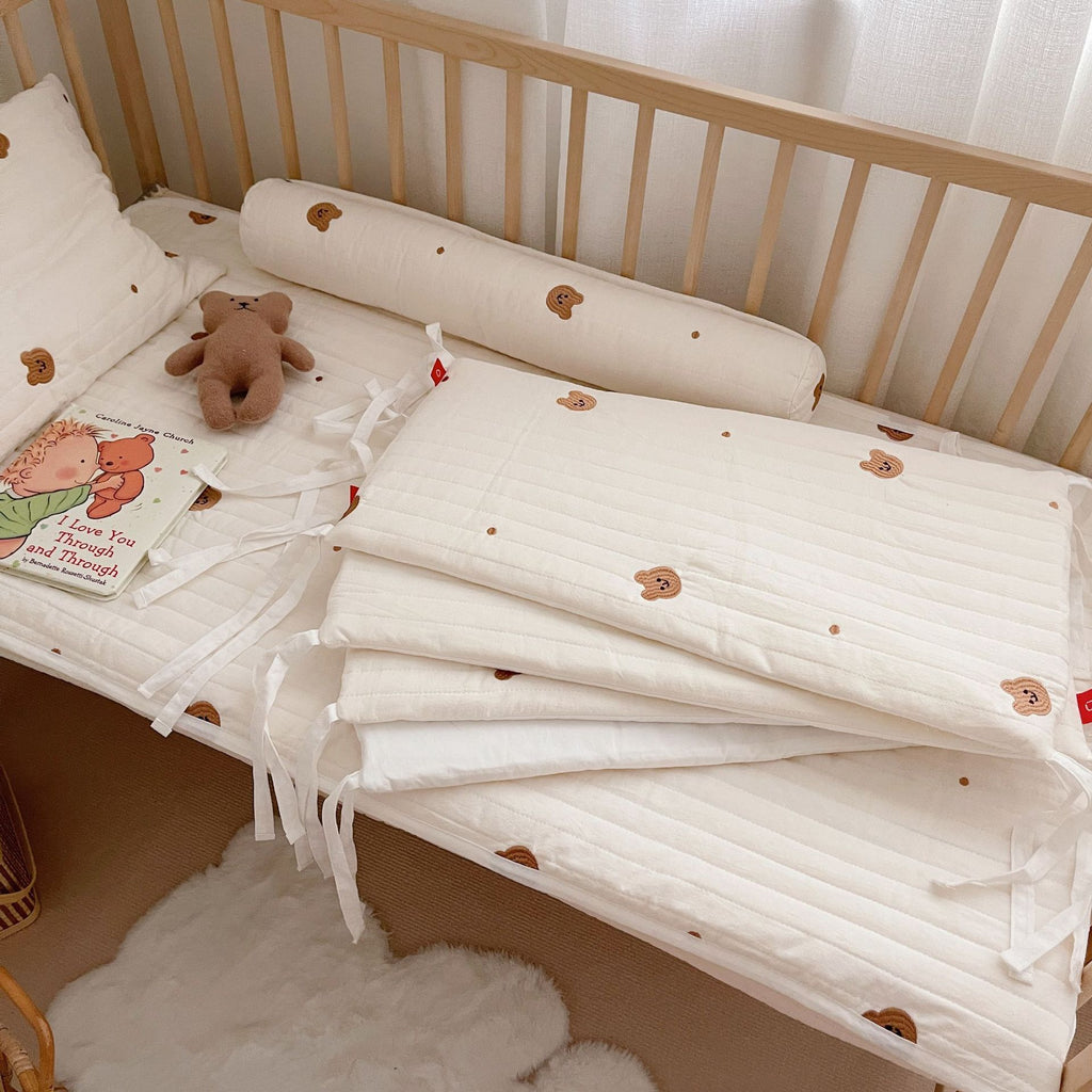 Quilted Cotton Baby Crib Sheet, Pillows and Rail Cover Sets