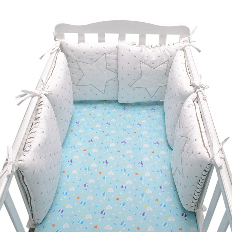 6-Pieces Cotton Baby Crib Protector with Star Embroidery