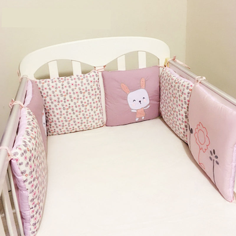 6-Pieces Cotton Baby Crib Protector with Cute Bunny Embroidery