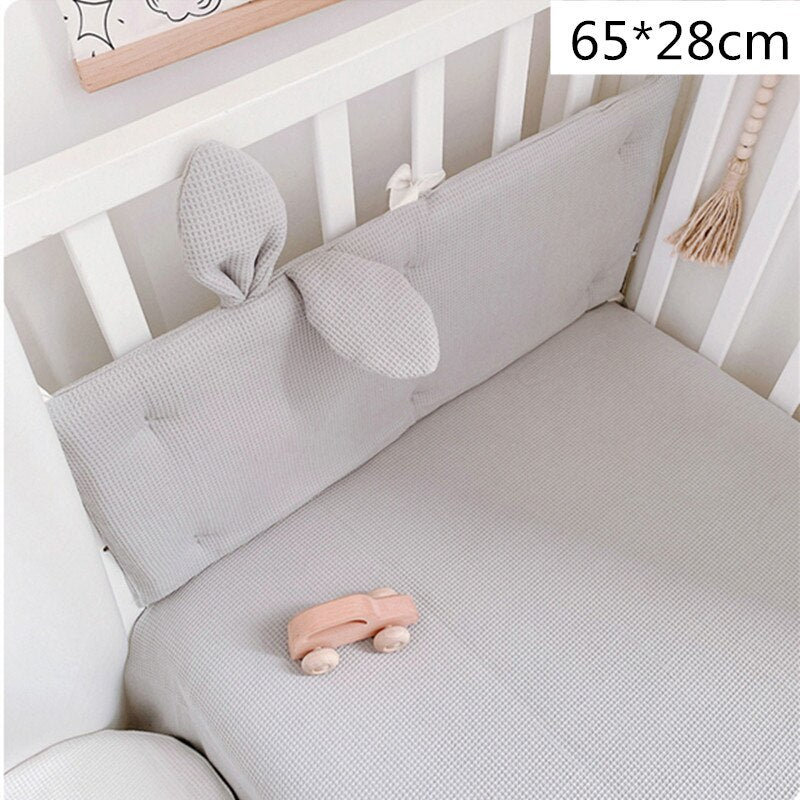 Waffle Cotton Baby Cot Head Rail Protector with Cute Rabbit Ears