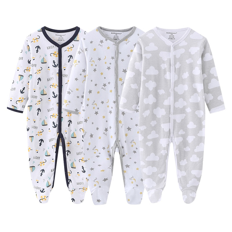 3x Soft Cotton Footie Set for Infant Baby