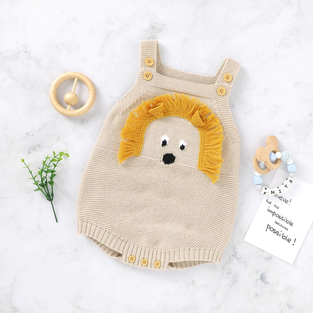 Cotton Knit Baby Romper with Lion Application