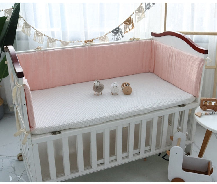Extra Soft Waffle Cotton One-piece Baby Crib Rail Guard Protector