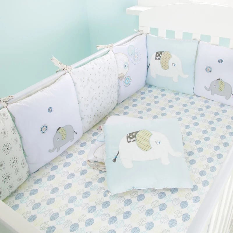 Baby Crib Rail Cover Set (6 Pieces) with Cute Elephant Pattern