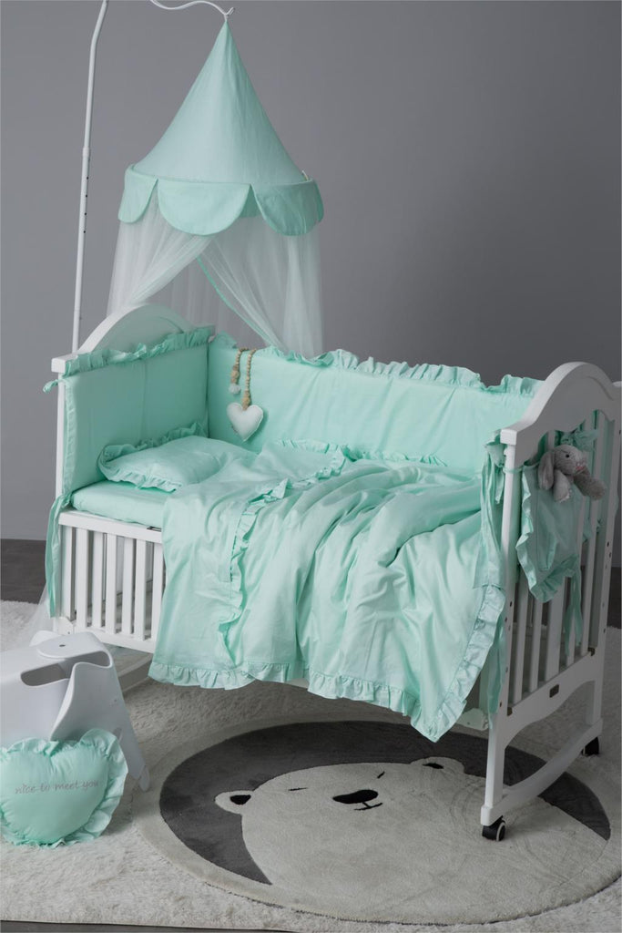 Solid Color Cotton Ruched Baby Bedding Set of 7 Pcs