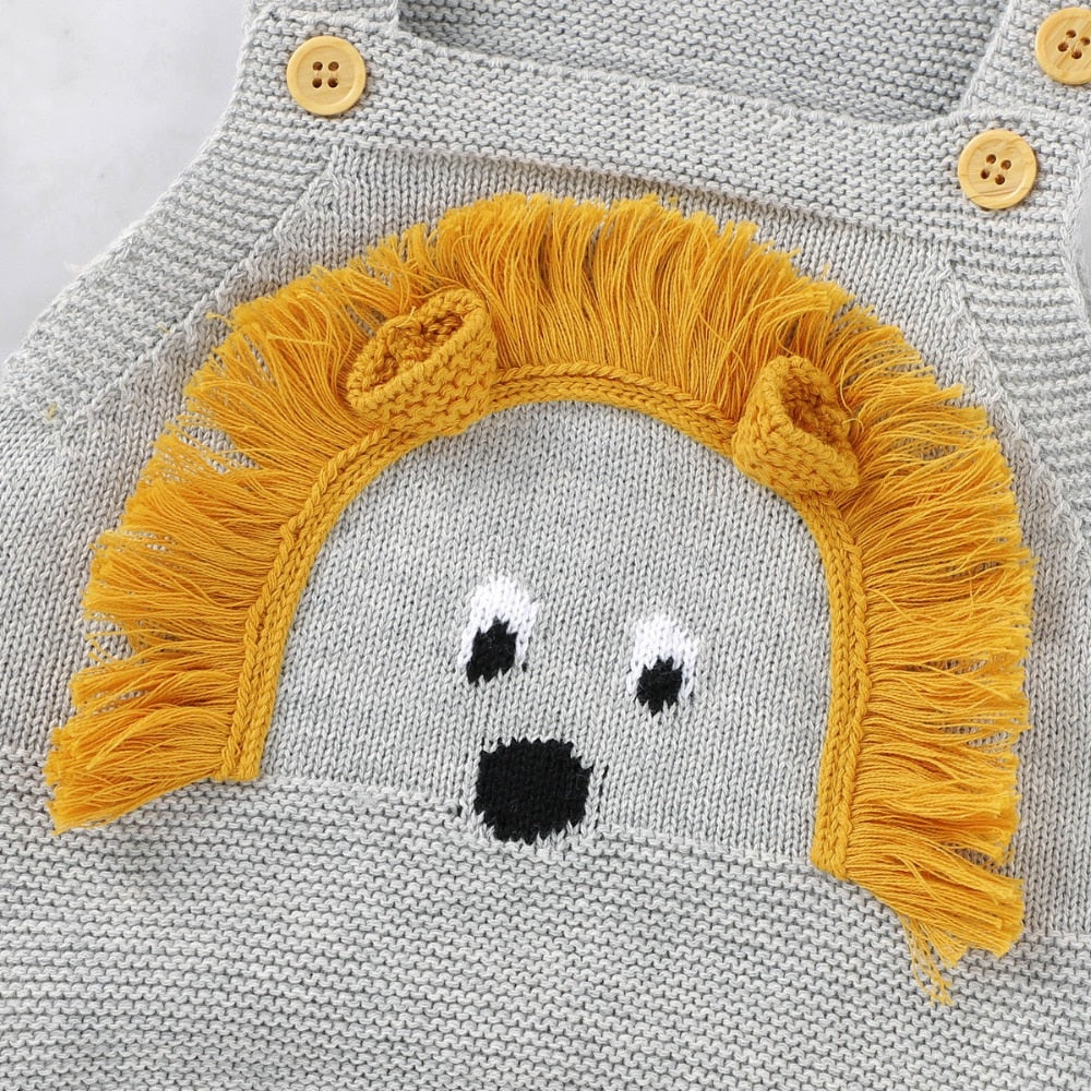 Cotton Knit Baby Romper with Lion Application
