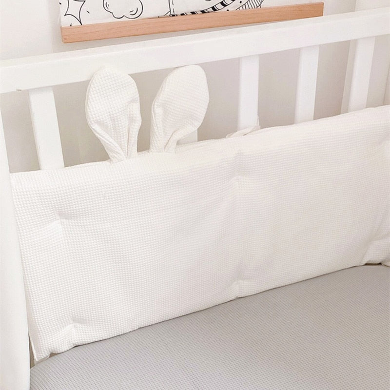 Waffle Cotton Baby Cot Head Rail Protector with Cute Rabbit Ears