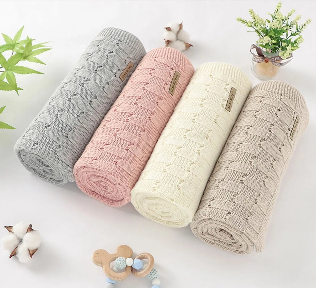 Lightweight Cotton Knit Baby Blanket in 4 Colors
