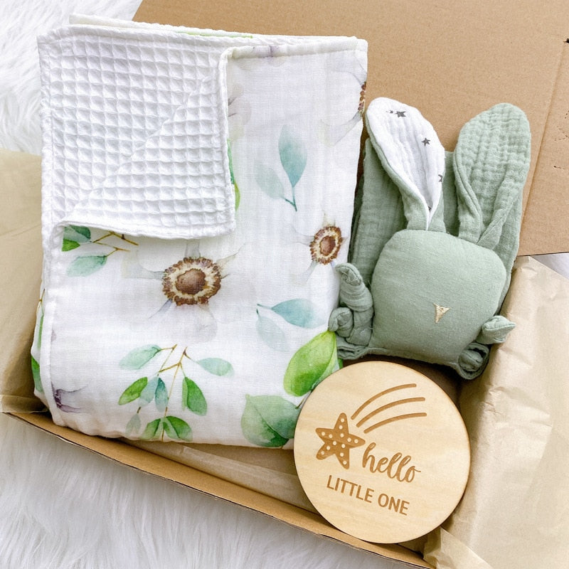 Baby Gift Set: Baby Swaddle Blanket & Bunny Appease Towel