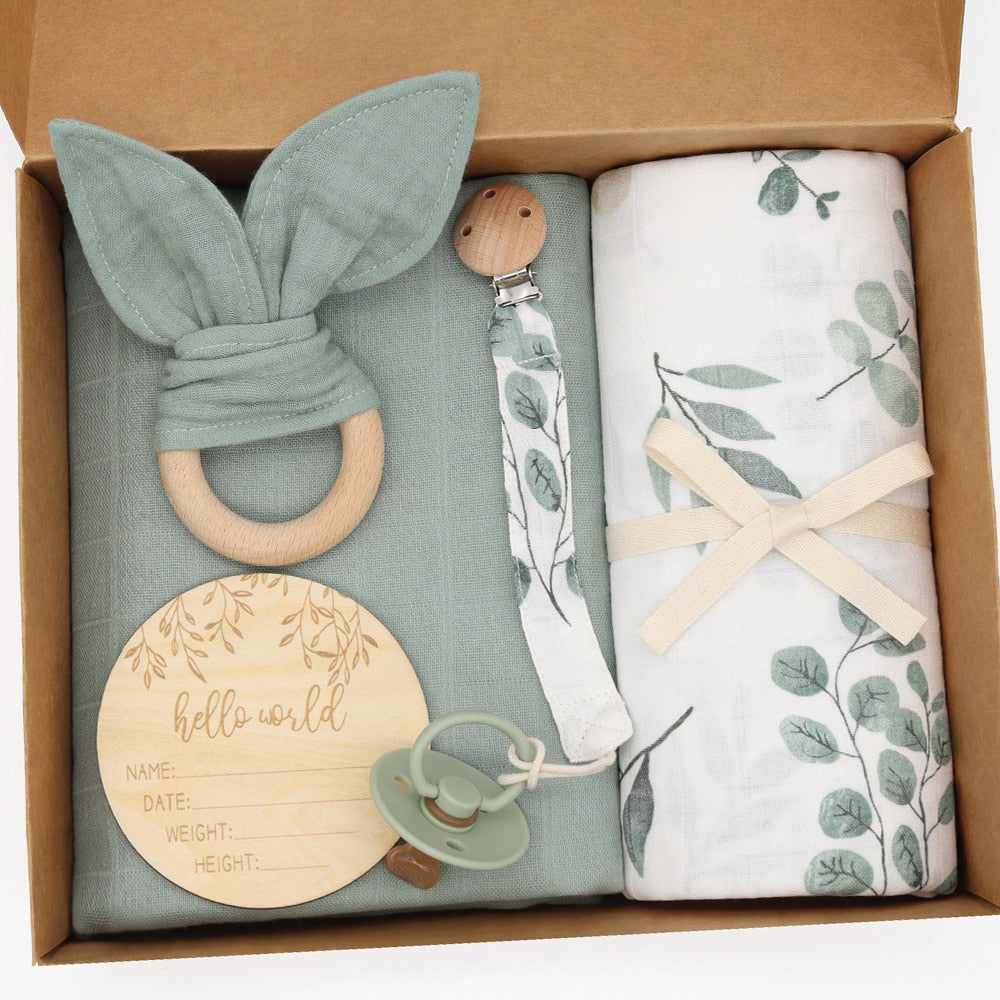 Bamboo Cotton Baby Swaddle & Accessories Gift Set