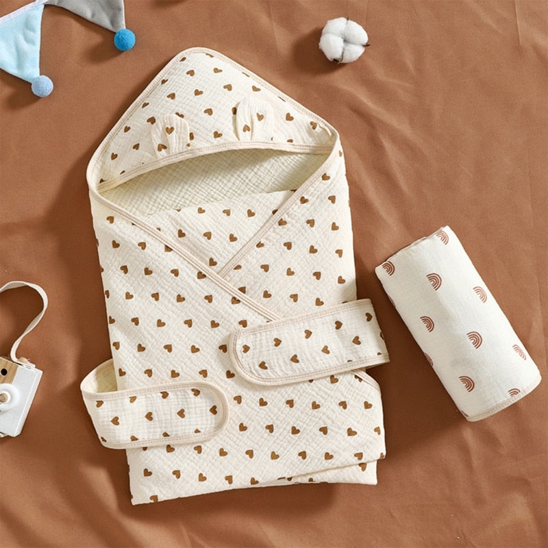 Soft Muslin Hooded Baby Receiving Blanket / Bath Towel