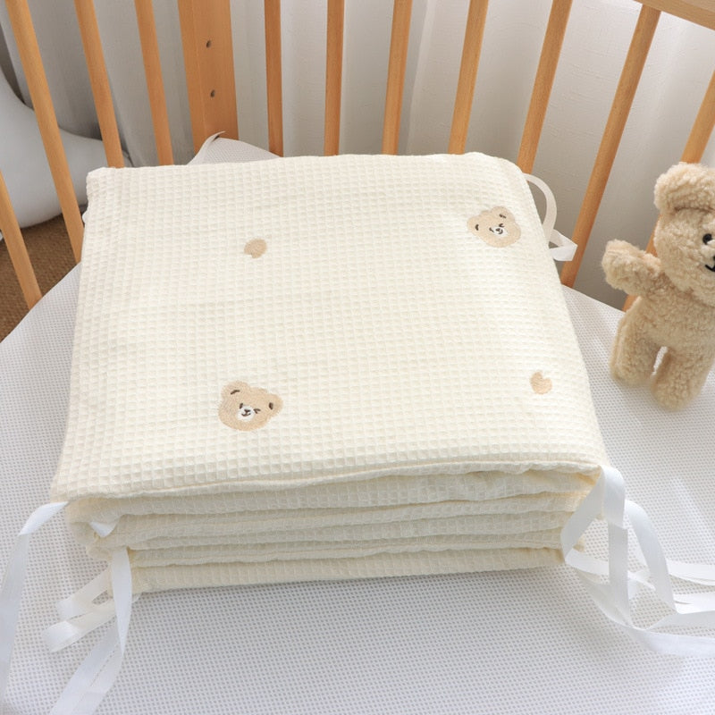 Soft Waffle Cotton Baby Crib Rail Cover with Lovely Embroidery