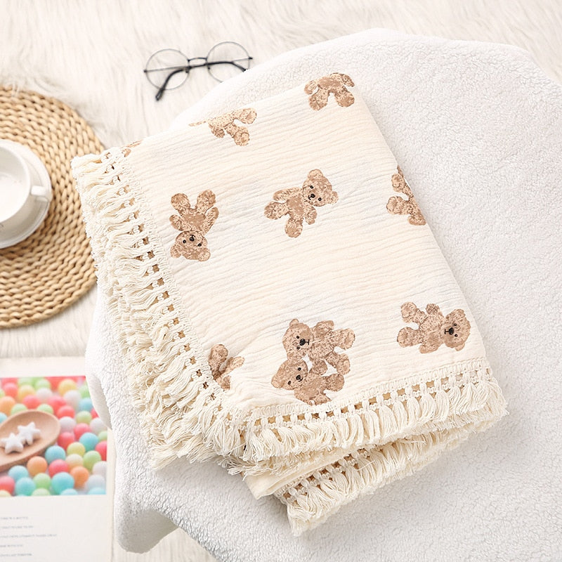 Muslin Baby Blanket Cotton Newborn Tassel Receiving Blanket Baby Stuff Infant Swaddle Blanket Babies Sleeping Quilt Bed Cover