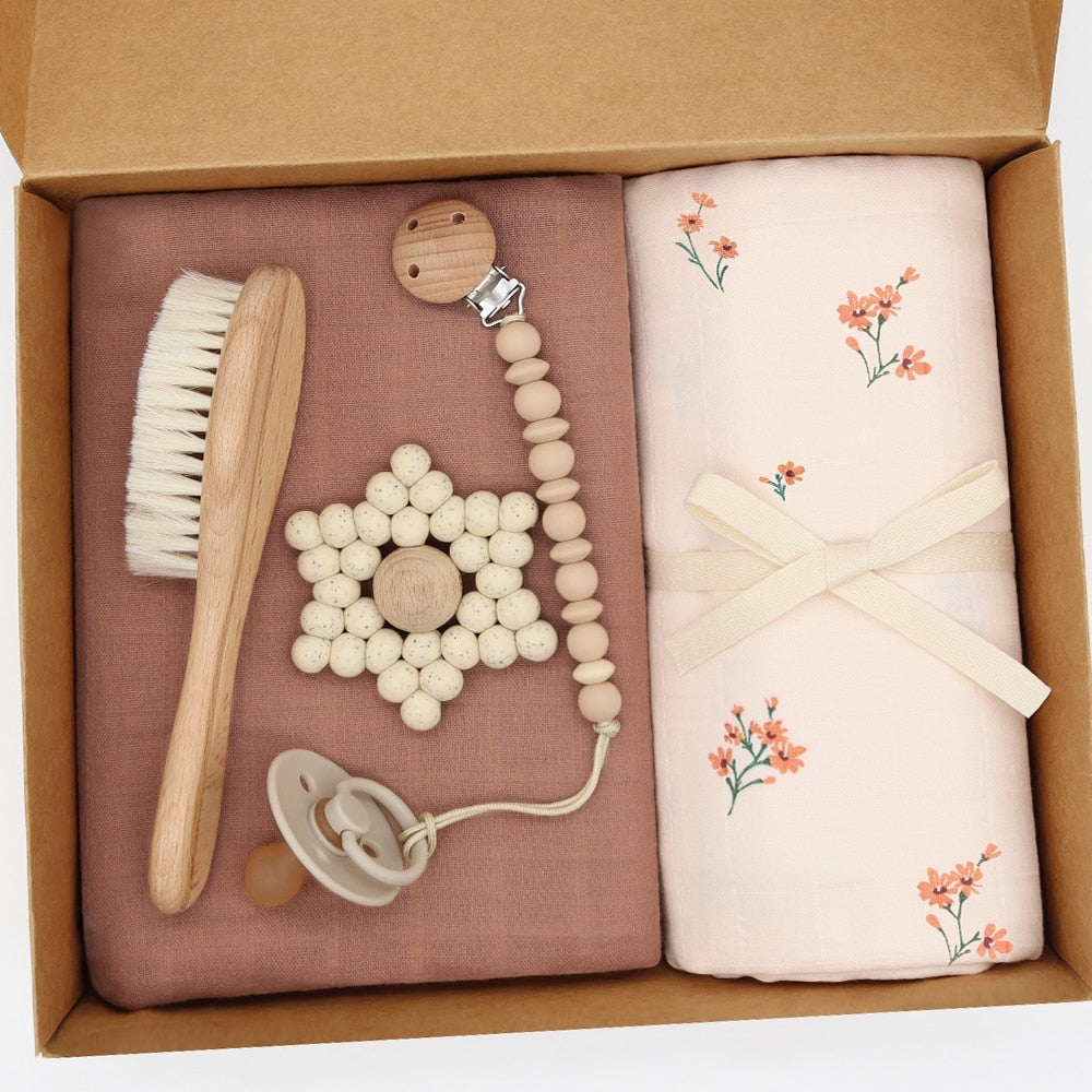 Bamboo Cotton Baby Swaddle & Accessories Gift Set