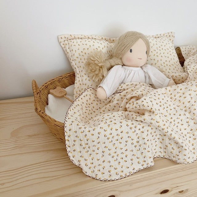 Vintage Pattern Soft Cotton Baby Pillow and Blanket