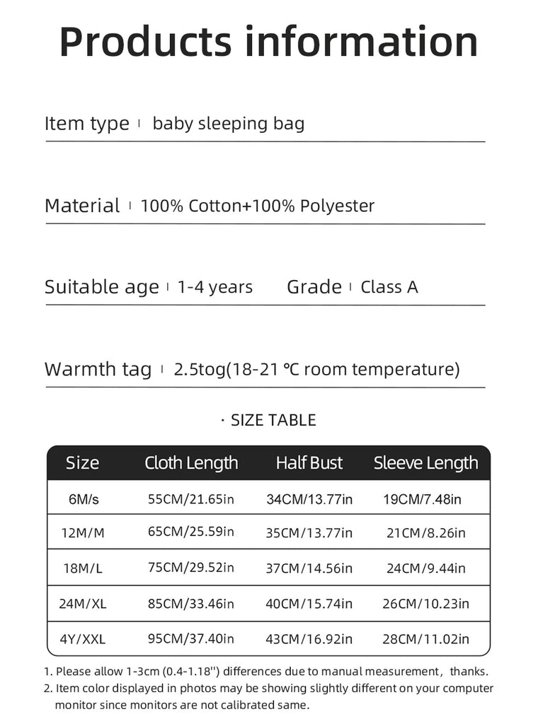 Warm & Thick Cotton Baby Sleeping Bag / Pajama (2.5 Tog)