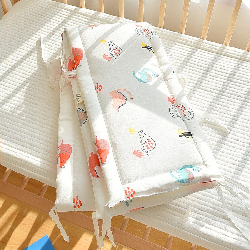 Soft Cotton One-Piece Baby Crib Protector with Cute Prints, 28x200cm