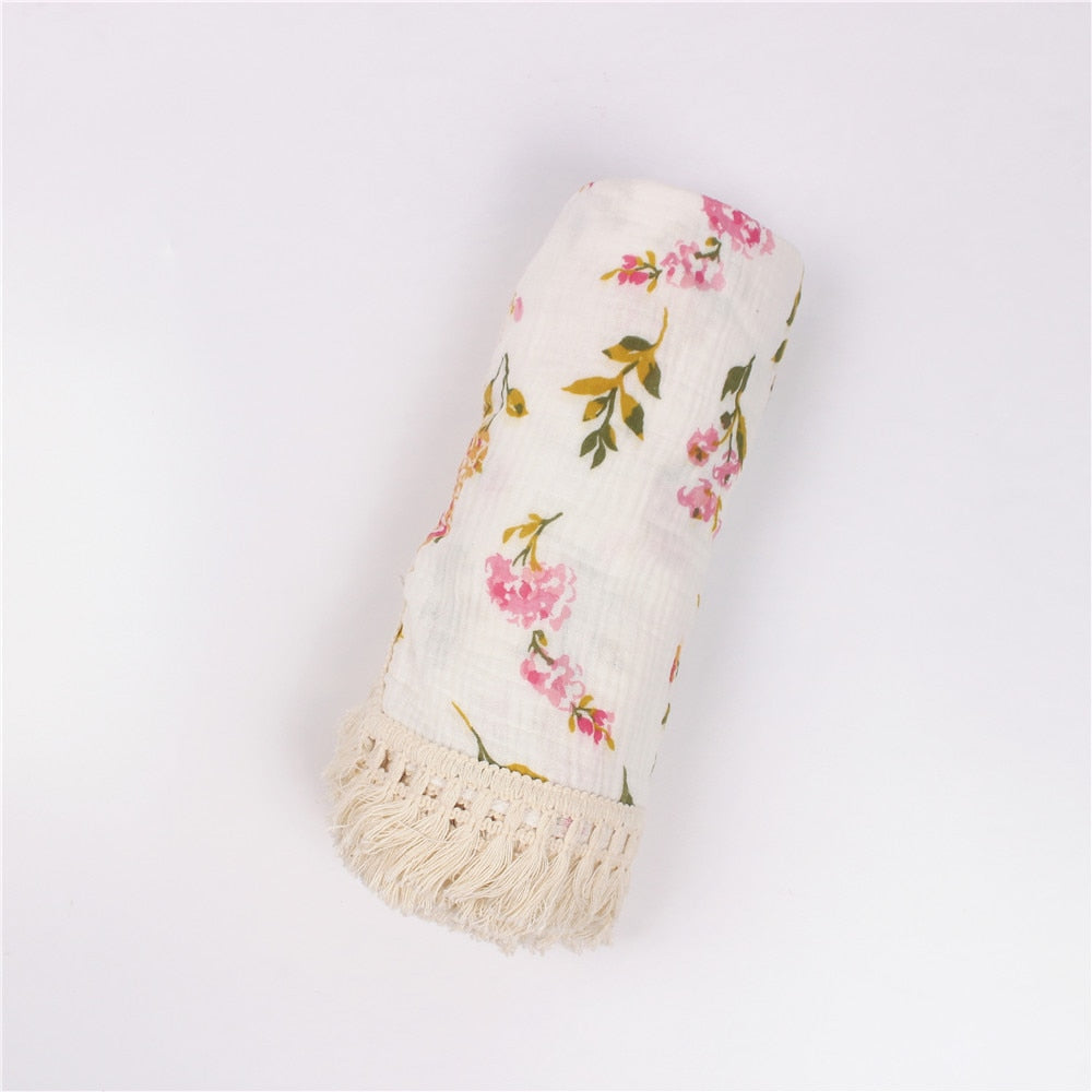 Soft Muslin Cotton Baby Swaddle with Tassels