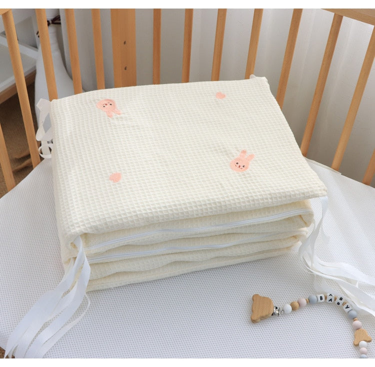 Soft Waffle Cotton Baby Crib Rail Cover with Lovely Embroidery