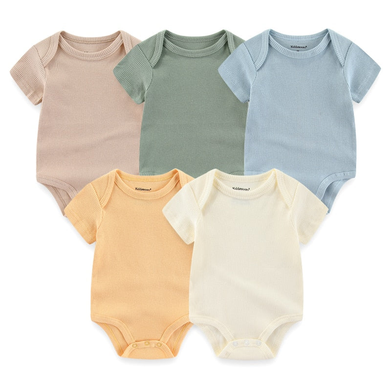 Solid Color Unisex Cotton Baby Romper Set of 5