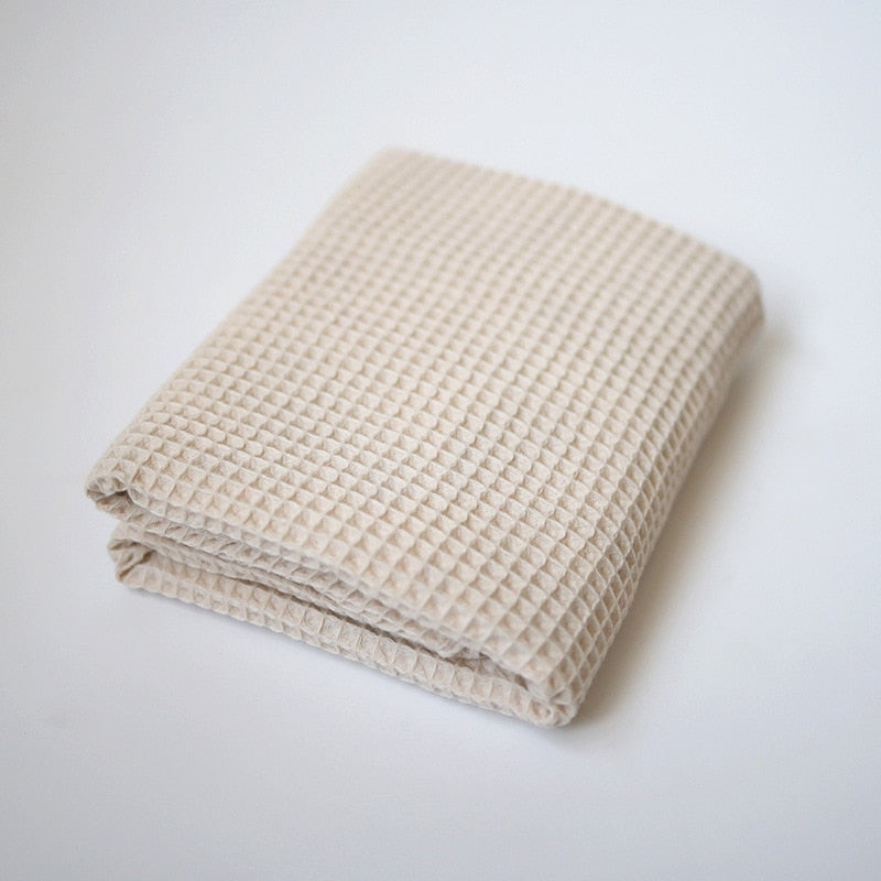 Waffle Cotton Muslin Baby Swaddle Blanket with Cotton Tassels