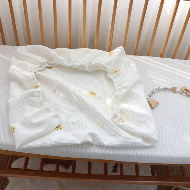 Embroidered Waffle Cotton Fitted Sheet for Baby Cot