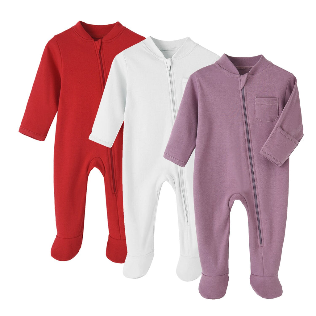 100% Cotton Infant Baby Footer & Pajama Set of 3