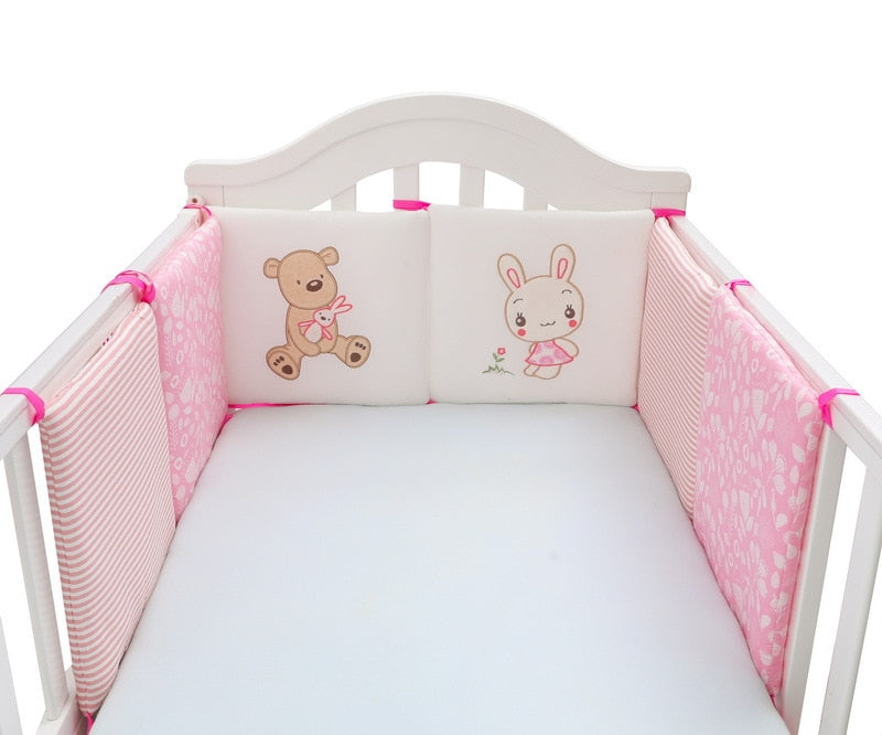 6-Pieces Cotton Baby Crib Protector with Lovely Embroidery