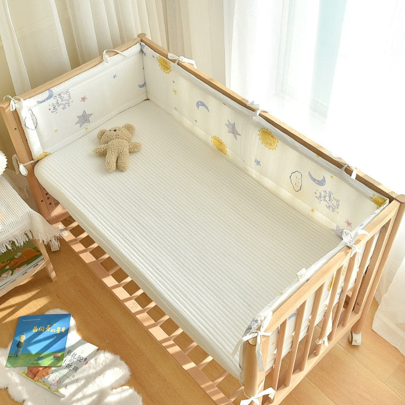 Soft Cotton One-Piece Baby Crib Protector with Cute Prints, 28x200cm