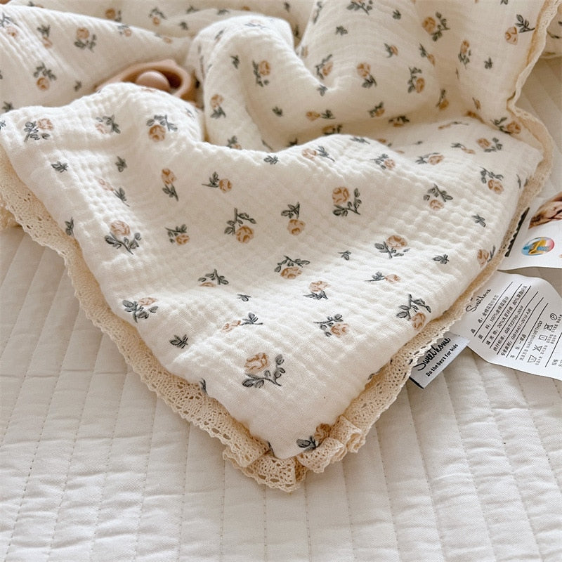 Soft Muslin Baby Quilt with Vintage Print