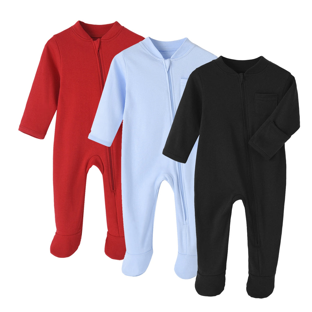 100% Cotton Infant Baby Footer & Pajama Set of 3