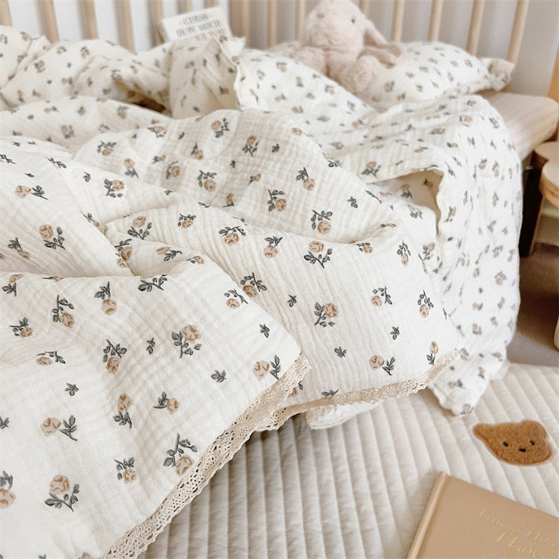 Soft Muslin Baby Quilt with Vintage Print