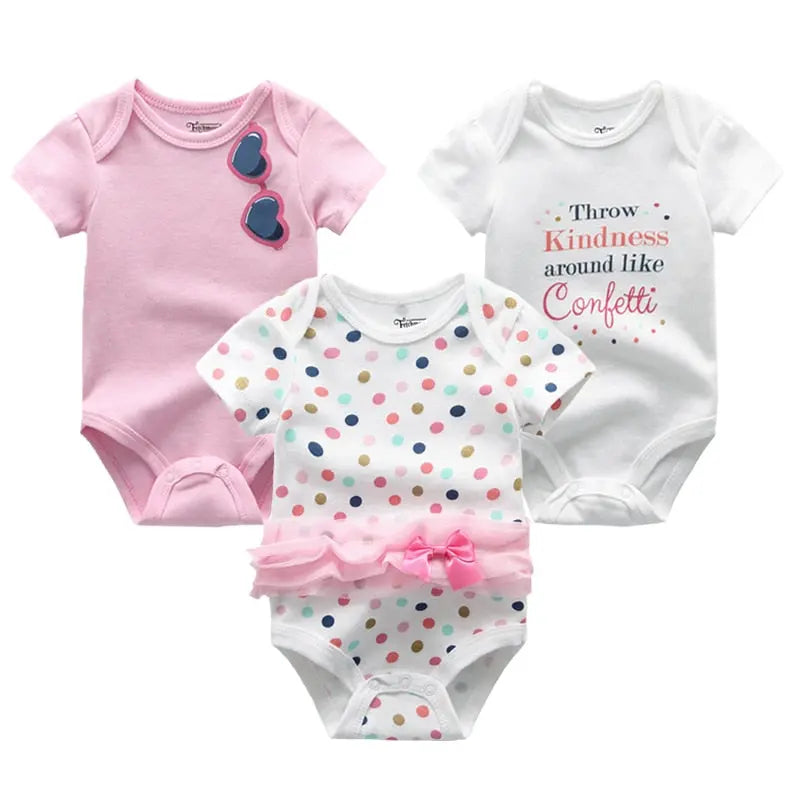 Short Sleeve Cotton Baby Girl Rompers Set